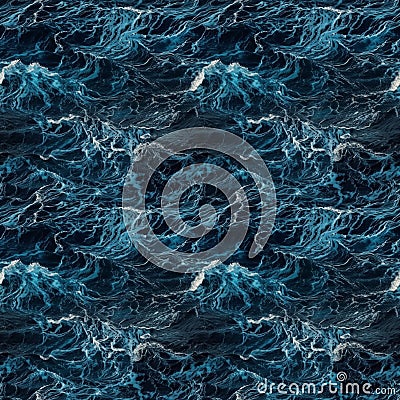 Top view dark blue sea water big waves. AI generative illustration Cartoon Illustration