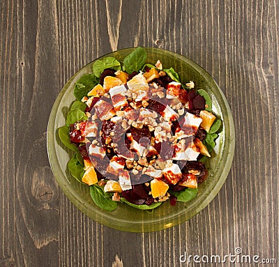 Top view of a delicious beet salad with oranges and feta Stock Photo