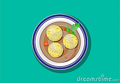 Top view, Delicious Matzoh ball soup, vector Vector Illustration