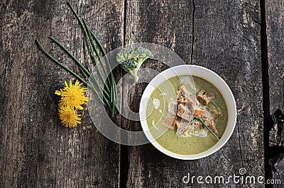 Top view of delicious vegan creamed broccoli soup Stock Photo