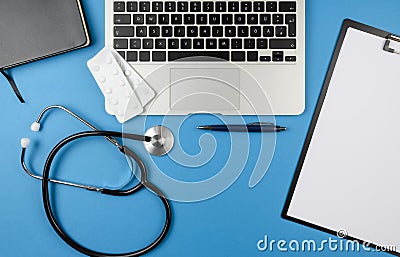 Top view of desk of doctor or physician Stock Photo