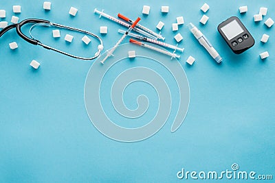 Top view of diabetes medical equipment with copy space Stock Photo