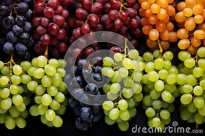 Top view of different grape varieties. Generative AI Stock Photo