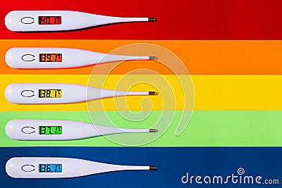 Top view of digital thermometers. Stock Photo