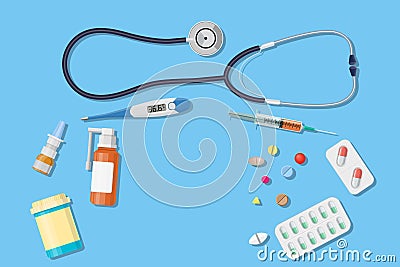 Top view of doctor workplace Vector Illustration