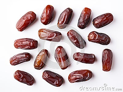 Top view of dried dates on white isolated background. AI Generated Image Stock Photo