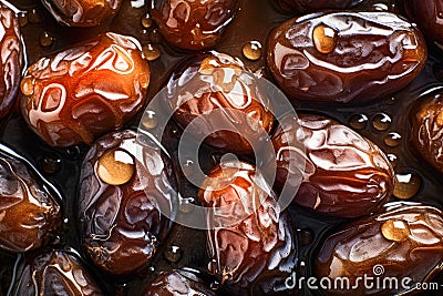 Top view of dry dates on dark background, top view. Ai generated Stock Photo