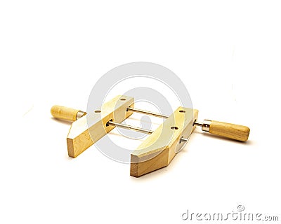 Top view dual handscrews wood clamp with hardwood jaws wider distribution provide firm, even pressure on boards without scratching Stock Photo