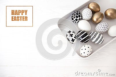 Top view Easter eggs painted in black-white Stock Photo