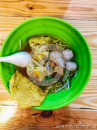 Top view of egg noodle soup Stock Photo