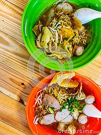 Top view of egg noodle soup Stock Photo