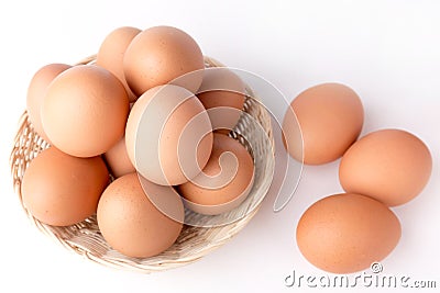 Top view Eggs in the basket on White Background Stock Photo
