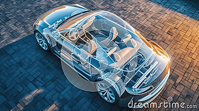 Top view. Electric Car with Visible Chassis Stock Photo