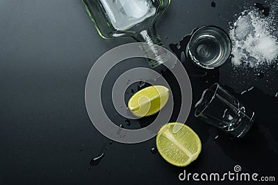 Top view of an empty bottle of silver tequila Stock Photo