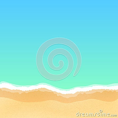 Top view of an empty sea beach. Summer day and relax. Many fine particles of sand. Empty beach Cartoon Illustration