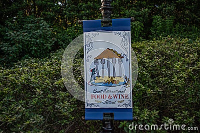 Top view of Epcot Internatonal Food and Wine sign at Walt Disney World 1 Editorial Stock Photo