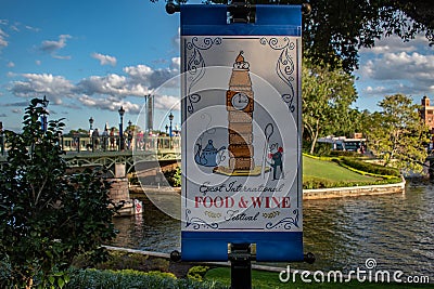Top view of Epcot Internatonal Food and Wine sign at Walt Disney World 3 Editorial Stock Photo