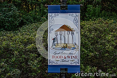 Top view of Epcot Internatonal Food and Wine sign at Walt Disney World 2. Editorial Stock Photo