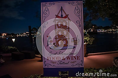 Top view of Epcot Internatonal Food and Wine sign at Walt Disney World 5 Editorial Stock Photo