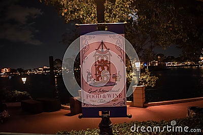 Top view of Epcot Internatonal Food and Wine sign at Walt Disney World 6. Editorial Stock Photo