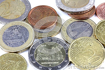 Top view euro penny money macro detail Stock Photo