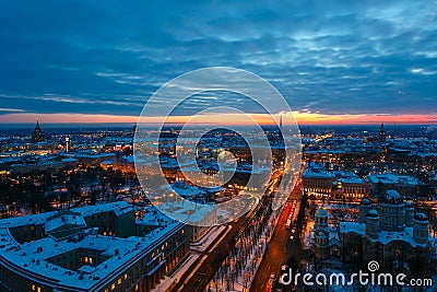 Top view of the evening Riga at sunset Stock Photo