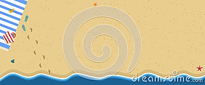 Top View of Exotic Empty Sandy Beach with Sea Wave Vector Illustration