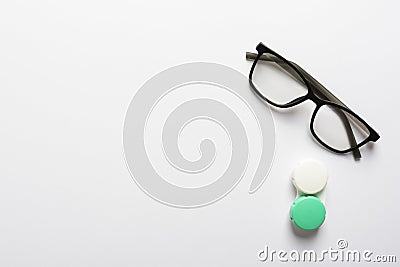 Top view eyeglasses with case. High quality and resolution beautiful photo concept Stock Photo