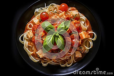 Top View Fettuccine with Prawns Stock Photo