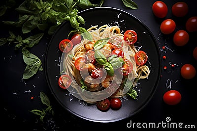 Top View Fettuccine with Prawns Stock Photo