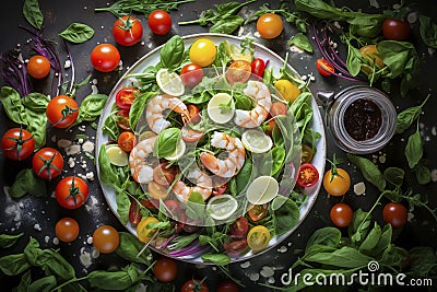 Top View Fettuccine with Prawns Stock Photo