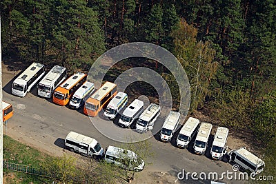 Top view of the final bus stop. Balashikha, Russia. Editorial Stock Photo