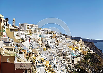 Top view on Fira town, Santorini island, Editorial Stock Photo