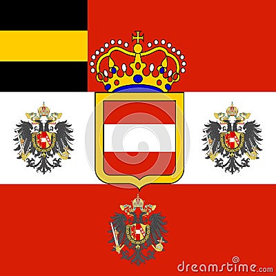 Top view of flag Habsburg Field Marshal's Austria. Austrian patriot and travel concept. no flagpole. Plane design, layou Stock Photo