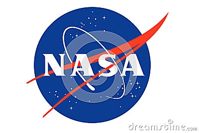 Top view of flag of NASA, National Aeronautics and Space Administration, no flagpole. Plane design, layout. Flag background Editorial Stock Photo