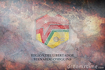 Top view of flag O'Higgins Region, Chile. retro flag with grunge texture. Chilean travel and patriot concept. Stock Photo