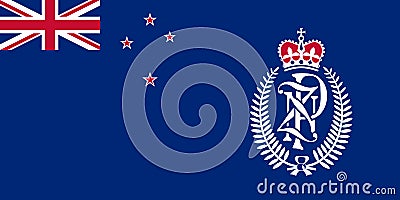 Top view of flag Police New Zealand. New Zealand patriot and travel concept. no flagpole. Plane design, layout. Flag background Stock Photo