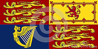 Top view of flag of Royal Standard of the United Kingdom . flag of united kingdom of great Britain, England. no flagpole. Plane Stock Photo