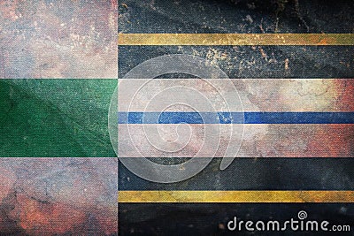 Top view of flag Stadskanaal, Netherlands. retro flag with grunge texture. Dutch travel and patriot concept. no flagpole. Plane Stock Photo