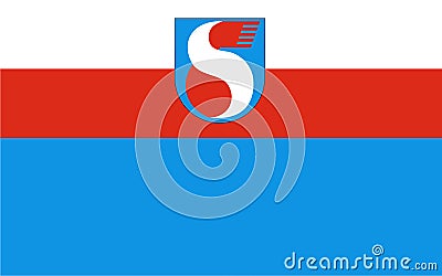 Top view of flag swidnik, Poland. Polish patriot and travel concept. no flagpole. Plane design, layout. Flag background Stock Photo