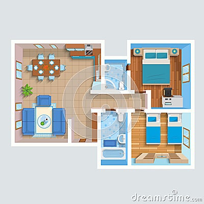 Top View Flat Interior Plan Vector Illustration