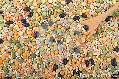 Background image lentils for bean soup with spoon Stock Photo