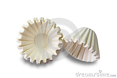 Top view, flat lay stack of new paper coffee filters isolated on white background Stock Photo