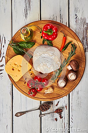 Top view on food on board. Stock Photo