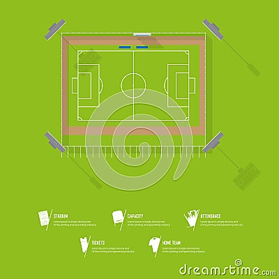 Top view of football stadium or soccer arena. Sport venue in flat design. Vector Illustration