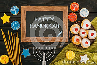 Frame with happy hanukkah Stock Photo