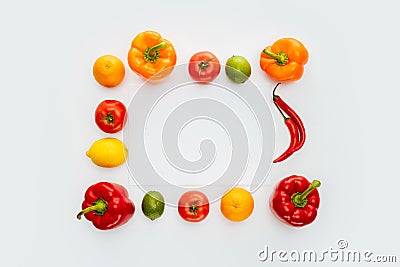 top view of frame of vegetables and fruits Stock Photo