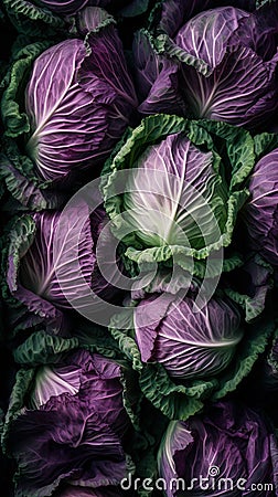 Top View Of Fresh Cabbages For Product Presentation - Generative AI Stock Photo