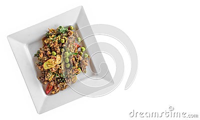 Top view of Fried Spicy Frog with herb and spices Stock Photo