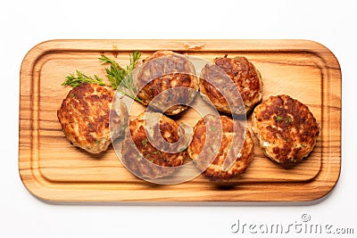 Top View, Frikadeller On A Wooden Boardon White Background Stock Photo